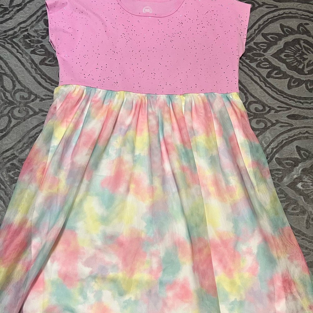 Pink Casual Sundress with Short Sleeves and Crew Neck